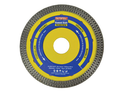Faithfull Porcelain Diamond Blade 115 x 22.23mm - The Faithfull Porcelain Series Diamond Blades are ideal for cutting ceramic, porcelain, granite, porcelain based paving and marble