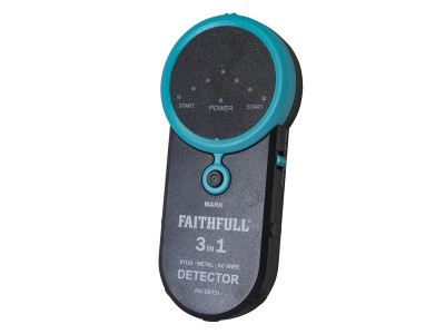 Faithfull 3-in-1 Detector Stud  Metal & Live Wire - This Faithfull versatile advanced electronic Detector helps avoid costly mistakes caused by drilling into concealed power cables, gas or water pipes, and removes any guesswork when securing fixtures,
