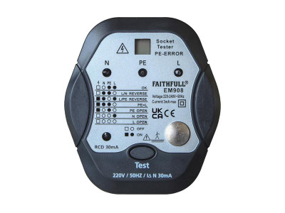 Faithfull Socket Polarity Tester with RCD Test Function - The Faithfull Socket Tester is an essential mains safety tester designed for testing socket wiring and RCDs