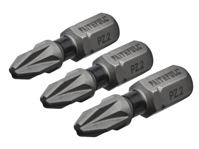 Faithfull Pozi Impact Screwdriver Bits PZ2 x 25mm (Pack 3) - Faithfull professional 1/4in Hex Drive Impact Screwdriver Bits are specifically designed for use in high torque impact drivers