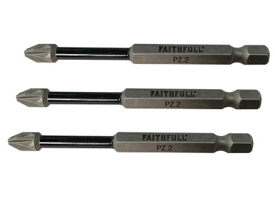 Faithfull Pozidriv Impact Screwdriver Bits PZ2 x 75mm (Pack 3) - Faithfull professional 1/4in Hex Drive Impact Screwdriver Bits are specifically designed for use in high torque impact drivers