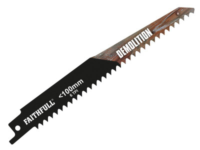 Faithfull S611DF Bi-Metal Sabre Saw Blade Demolition 150mm 6 TPI (Pack of 5) - These Faithfull Sabre Saw Blades BIM Demolition are high-quality blades manufactured for precision and stability