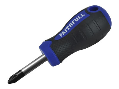 Faithfull Soft Grip Stubby Screwdriver Pozidriv Tip PZ2 x 38mm - Faithfull Pozi Tip Stubby Screwdriver with a high quality, correctly hardened and tempered chrome vanadium steel blade