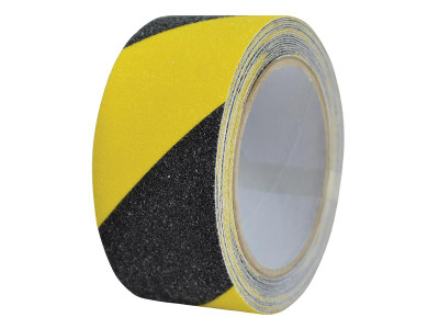 Faithfull Anti-Slip Tape 50mm x 5m Black & Yellow Hazard - Faithfull Anti-Slip Tape provides a safe, slip-resistant surface on stair treads, walkways and ramps