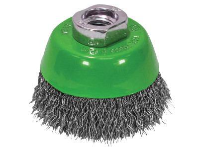 Faithfull Wire Cup Brush 75mm M14x2, 0.30mm Stainless Steel Wire - Faithfull Crimped Wire Cup Brush for lighter to medium-duty applications such as cleaning metal surfaces prior to painting