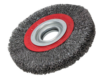 Faithfull Wire Wheel 150 x 23mm, 32mm Bore, 0.30mm Wire - A crimped steel circular wire brush designed to be mounted on a bench grinder