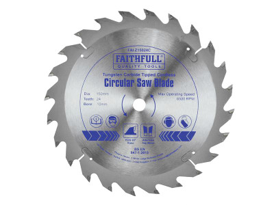 Faithfull TCT Cordless Trimsaw Blade 150 x 10mm x 24T POS - The Faithfull TCT Cordless Trimsaw Blade has Tungsten Carbide Tips and a narrow 1
