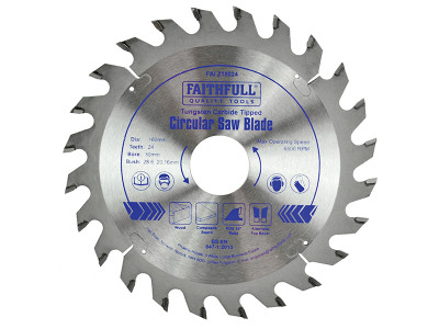 Faithfull TCT Circular Saw Blade 160 x 30mm x 24T POS - Faithfull Professional TCT Circular Saw Blade with 7mm Tungsten Carbide Tipped teeth to ensure a long working life and accuracy of cut Faithfull TCT Circular Saw Blade 160 x 30mm x 24T POS - Faithfull Professional TCT Circular Saw Blade with 7mm Tungsten Carbide Tipped teeth to ensure a long working life and accuracy of cut