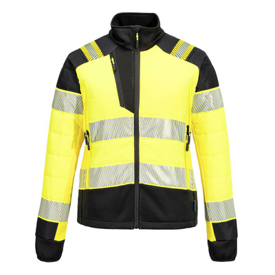 PW3 Hi-Vis Women's Hybrid Baffle Jacket - Yellow/Black XS