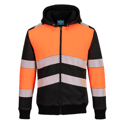 PW3 Hi-Vis Zipped Class 1 Winter Hoodie - Orange/Black XXL