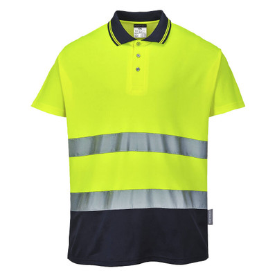 Hi-Vis Cotton Comfort Contrast Polo Shirt S/S  - Yellow/Navy L