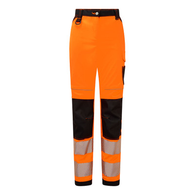 PW3 Hi-Vis Women's Stretch Work Trousers - Orange/Black 28
