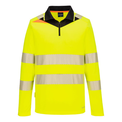DX4 Hi-Vis Zip Polo Shirt L/S - Yellow/Black