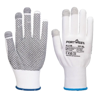 A118 Grip 13 PVC Dotted Touchscreen Glove (Pk12) - Our PVC dotted touchscreen gloves are the perfect solution for industries that require superior durability, grip, and touchscreen functionality, such as warehouses and distribution centres