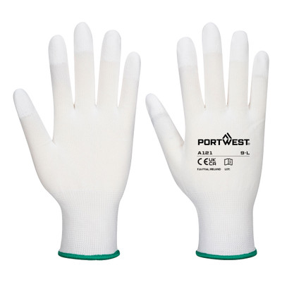 A121 - PU Fingertip Glove White - PU dipped on the fingertip area which enhances grip for intricate tasks allowing the maximum freedom of movement