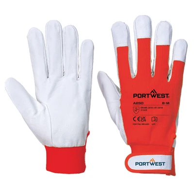 A250 Tergus Gloves Red - <p class="text-justify">Durable goat grain leather glove with hook &amp; loop fastening, cotton back and reinforced fingertips