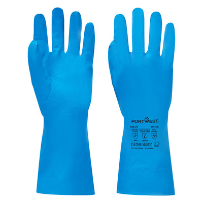 A814 - Food Approved Nitrile Gauntlet - Blue - <p class="text-justify">Free of chemical allergens (Type IV allergies), latex protein (Type I allergies) and Nitrosoamines &amp; Nitrosatables, the A814 has been designed specifically for the food industry