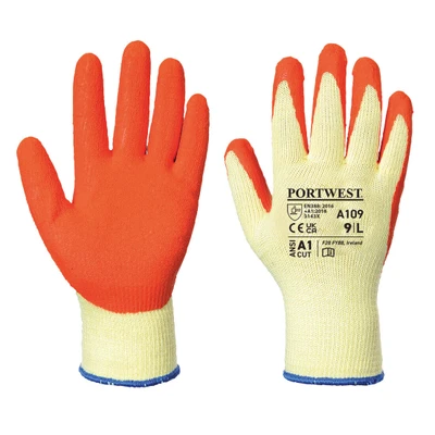 A109 Grip Glove (Retail Pack) - Orange - Premium quality latex palm dipped 10 gauge glove which provides good tear and abrasion resistance, for secure handling in both wet and dry conditions