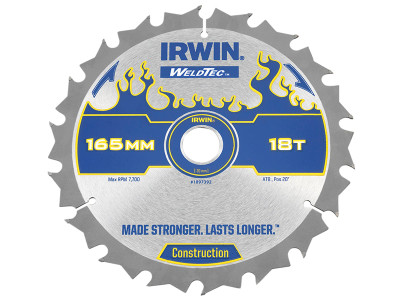 IRWIN® Weldtec Cordless Circular Saw Blades 165 x 20mm x 18T ATB