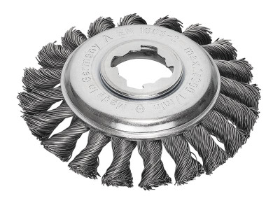 Lessmann X-Lock Steel Knot Bevel Brush 115mm Non Spark - These Lessmann X-Lock non-sparking brushes are suitable for use on hand-held angle grinders with the X-Lock fitting, they can be used for polishing, light deburring work, and removing rust, paint
