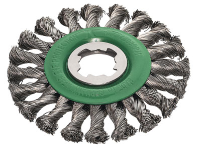 Lessmann X-Lock Stainless Steel Knot Wheel Brush 115mm Non Spark - These Lessmann X-Lock non-sparking brushes are suitable for use on hand-held angle grinders with the X-Lock fitting, they can be used for polishing, light deburring work, and removing r