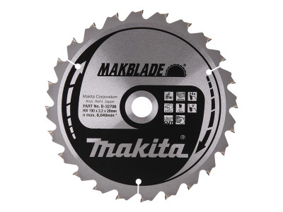 Makita B-32708 MAKBLADE Mitre Saw Blade 190 x 20mm x 24T - Makita MAKBLADE Mitre Saw Blades are fully hardened and tensioned so they absorb the impact, and remain flat/true