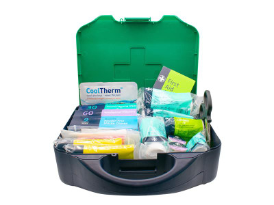 Scan First Aid Kit 1-100 Persons BS Approved - This Scan First Aid Kit comes in a compact 'briefcase' style kit box made of polycarbonate