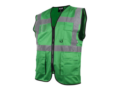 Scan Hi-Vis Utility Green Waistcoat - L (44in) - The Scan Hi-Visibility Utility Waistcoat with panels reflecting light to maximise visibility particularly during hours of darkness