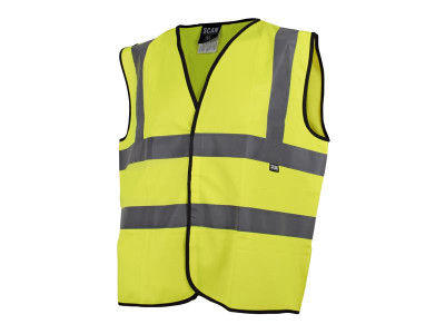Scan Hi-Vis Waistcoat Yellow - L (44in) - Scan High-Visibility Yellow Waistcoat with panels which reflect light to maximise visibility, particularly during the hours of darkness