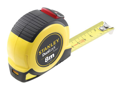 STANLEY® DualLock™ Tylon™ Pocket Tape 8m (Width 25mm) (Metric only) - The Stanley DualLock&trade; Pocket Tape has a corrosion resistant, long-life Tylon&trade; coated blade for greater durability and wear resistance of blade markings, for improved read
