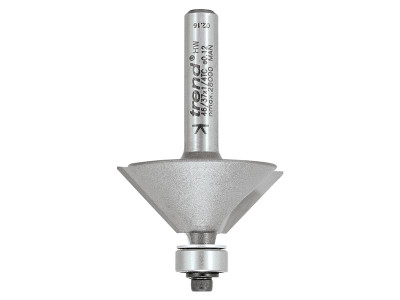 Trend 46/37 x 1/4 TCT Bearing Guided Chamfer 45° 31.8 x 12mm - These types of cutters are used for edging work and chamfer cutting on man made fibre boards, natural timbers and plastics