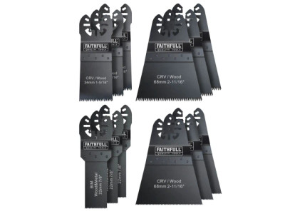 Faithfull Multi-Function Tool Blade Set, 12 Piece - The Faithfull Multi-Tool Blade Set contains a selection of the most popular selling multi saw blades allowing your multifunction tool to carry out a wider selection of projects around the home and wor