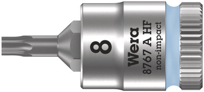 Wera 8767 A HF TORX® Zyklop bit socket with holding function, 1/4" drive TX 8x28.0mm - Bit socket with 1/4" drive and holding function for particularly comfortable screwdriving with reduced risk of losing the screw when feeding it into the workpiece Wera 8767 A HF TORX® Zyklop bit socket with holding function, 1/4" drive TX 8x28.0mm - Bit socket with 1/4" drive and holding function for particularly comfortable screwdriving with reduced risk of losing the screw when feeding it into the workpiece