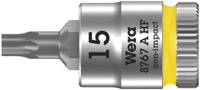 Wera 8767 A HF TORX® Zyklop bit socket with holding function, 1/4" drive TX 15x28.0mm - Bit socket with 1/4" drive and holding function for particularly comfortable screwdriving with reduced risk of losing the screw when feeding it into the workpiece Wera 8767 A HF TORX® Zyklop bit socket with holding function, 1/4" drive TX 15x28.0mm - Bit socket with 1/4" drive and holding function for particularly comfortable screwdriving with reduced risk of losing the screw when feeding it into the workpiece