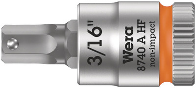 Wera 8740 A HF Zyklop bit socket with holding function, 1/4" drive 3/16"x28.0mm - Bit socket with 1/4" drive and holding function for particularly comfortable screwdriving with reduced risk of losing the screw when feeding it into the workpiece