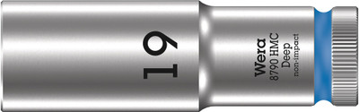 Wera 8790 HMC Deep socket with 1/2" drive 19.0x83mm - Long ½" hand and machine socket (ISO 2725 part 3) with ball intercept ring; for external hexagonal bolts and sockets Wera 8790 HMC Deep socket with 1/2" drive 19.0x83mm - Long ½" hand and machine socket (ISO 2725 part 3) with ball intercept ring; for external hexagonal bolts and sockets