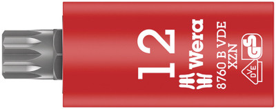 Wera 8760 B VDE XZN Zyklop bit socket, insulated, 3/8" drive, for multi-point socket screws M 12x59.0mm - VDE ⅜" bit socket with increased safety due to yellow insulation core, which becomes visible in case of damage to the outer red VDE insulation layer