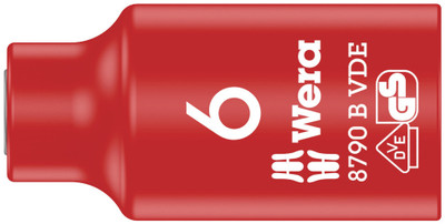 Wera 8790 B VDE Zyklop 3/8" socket, insulated 6.0x46,0mm - 3/8" VDE sockets with increased safety through yellow insulation core, which becomes visible in case of damage to the outer red VDE insulation layer Wera 8790 B VDE Zyklop 3/8" socket, insulated 6.0x46,0mm - 3/8" VDE sockets with increased safety through yellow insulation core, which becomes visible in case of damage to the outer red VDE insulation layer