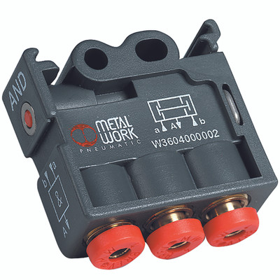 LOGIC ELEMENT AND 4MM DIN RAIL MOUNTABLE - AND Pneumatic Logic Valve, 4mm Inlet Size,Technopolymer, Nitrile Seal, Maximum Working Temperature -10°C to +60°C, Maximum Working Pressure 8 bar, Metal Work LOGIC ELEMENT AND 4MM DIN RAIL MOUNTABLE - AND Pneumatic Logic Valve, 4mm Inlet Size,Technopolymer, Nitrile Seal, Maximum Working Temperature -10°C to +60°C, Maximum Working Pressure 8 bar, Metal Work