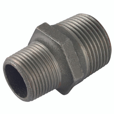 1/2"X3/8" BSPTM HEX NIPPLE BLACK GF245 - 1/2" BSP Tapered Male x 3/8" BSP Tapered Male, Malleable Iron Pipe Fitting, Black, Reducing Hexagonal Nipple, Fig