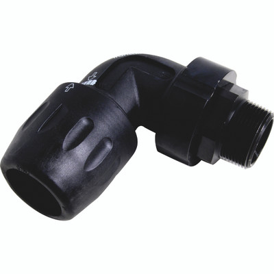 ELBOW 90 MALE STUD 63MM TUBE X 2" BSPT - 2" BSP Taper Male x 63mm Tube Outside Diameter, 90Â° Elbow Male Stud, Ring Main System Air and Vacuum Range, Parker Transair