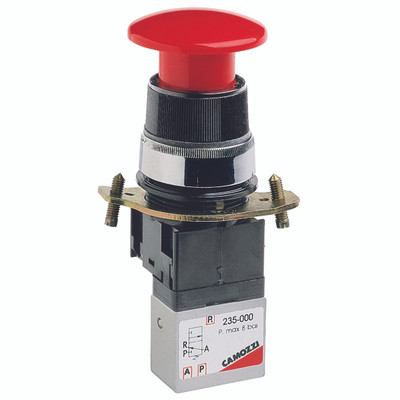 3/2 4MM STABLE PALM SWITCH - 4mm Push In Female, 3/2 Way Normally Closed, Palm Switch Stable, Series 2, Manually Operated Console Mini, Flow 60 NI/min, Working Temperature 0Â°C to +50Â°C, Maximum Working Pressure 8 Bar, Camozzi