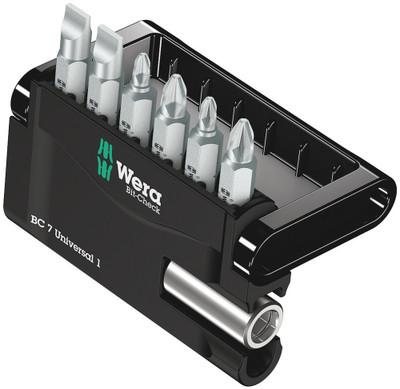 Wera Bit-Check 7 Universal 1 - 6 Wera bits tidily arranged in a minimum of space in a practical Bit-Check Wera Bit-Check 7 Universal 1 - 6 Wera bits tidily arranged in a minimum of space in a practical Bit-Check