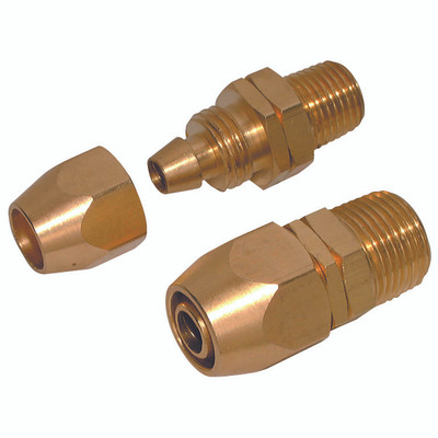 5MM X 8MM X 1/4" SWL/BR FIT BSPT TUBE - 1/4" BSP Tapered Male, Brass Swivel, Recoil Fitting, to Suit 5mm Inside Diameter x 8mm Outside Diameter PU Tube, Brass, Kelm