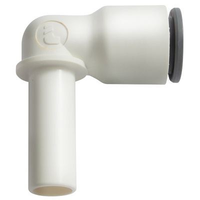1/4" OD PLUG IN EQUAL COMPACT ELBOW - 1/4" Stem Outside Diameter, Liquifit Leak-free Push-in Imperial Tube Fitting, Equal Stem x Tube, 90Â° Elbow Stem Connector, Plastic, Working Temperature -10Â°C to +95Â°C, Maximum Working Pressure 16 bar, Parker Legris