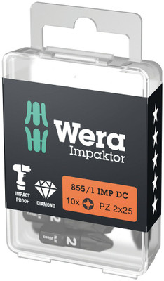 Wera 855/1 IMP DC PZ DIY Impaktor bits 10 x PZ 2x25mm - High quality bits for Pozidriv* screws Wera 855/1 IMP DC PZ DIY Impaktor bits 10 x PZ 2x25mm - High quality bits for Pozidriv* screws