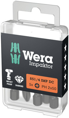 Wera 851/4 IMP DC PH DIY Impaktor PH bits 5 x PH 3x50mm - High quality bits for Phillips screws Wera 851/4 IMP DC PH DIY Impaktor PH bits 5 x PH 3x50mm - High quality bits for Phillips screws