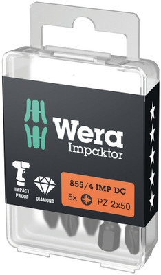 Wera 855/4 IMP DC PZ DIY Impaktor bits 5 x PZ 2x50mm - High quality bits for Pozidriv* screws Wera 855/4 IMP DC PZ DIY Impaktor bits 5 x PZ 2x50mm - High quality bits for Pozidriv* screws
