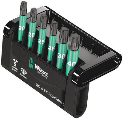 Wera Bit-Check 6 TX Impaktor 1 - 6 Wera Impaktor bits tidily arranged in a minimum of space in a practical Bit-Check