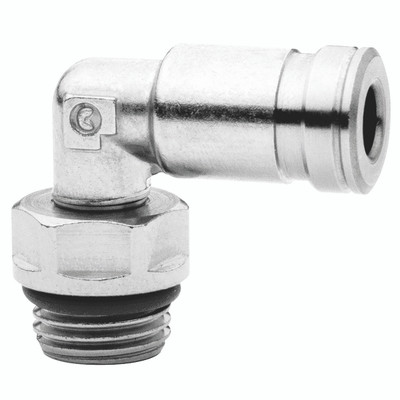 10MM OD X 1/8"BSPP H8000 90 M/STUD ELB - 1/8" BSP Parallel Male x 10mm Outside Diameter, Series H8000 Dual Seal Super-Rapid Push-in Fitting, 90Â° Stud Swivel Elbow, Nickel Plated Brass, Working Temperature -15Â°C to +200Â°C (dry air), Working Pressure -0